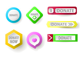Donate button collection. Set of web buttons for charity