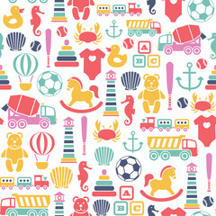 seamless pattern with toys icons. isolated on white