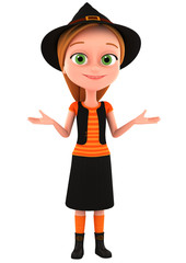 Cheerful witch shrugged. Halloween icon is no isolated backgroun