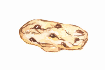 Isolated watercolor cookie on white background. Sweet and tasty pastry. Chocolate dessert.