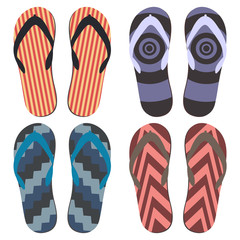Set of Beach Slippers. Colorful Summer Flip Flops Over White Background

