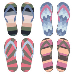 Set of Beach Slippers. Colorful Summer Flip Flops Over White Background
