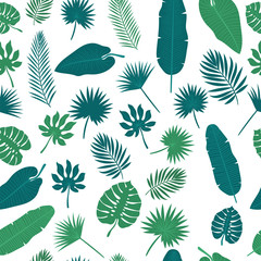 Fototapeta na wymiar Tropical leaves seamless pattern. Floral jungle background