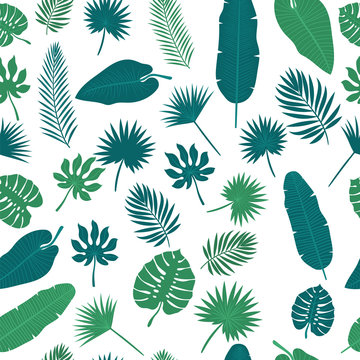 Tropical leaves seamless pattern. Floral jungle background