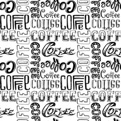 Coffee doodle lettering seamless pattern,