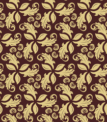 Floral ornament. Seamless abstract classic pattern with flowers. Brown and golden pattern