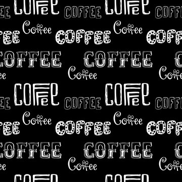 seamless doodle coffee pattern on black background