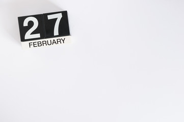 February 27th. Day 27 of month, calendar on white background. Winter at work concept. Empty space for text