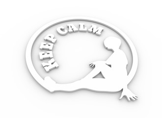 Sporty woman silhouette. Short hair girl sit in the circle. Keep calm text. 3D rendering