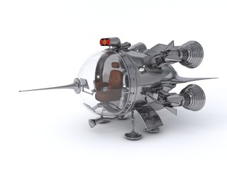 3D illustration of little vintage space rocket