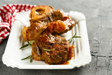 Osso bucco beef with vegetables and rosemary