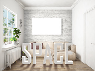 Modern bright interior . 3D rendering