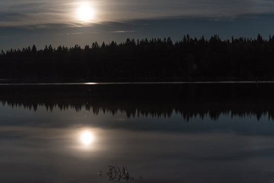 moon lake forest reflection