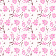 Seamless floral pattern background, flowers ornament wallpaper textile Illustration. pink flowers on a white background.