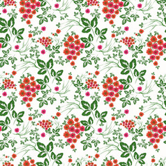 Seamless floral pattern background, flowers ornament wallpaper textile Illustration.  red flowers on a white background.