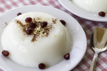Custard pudding with pomegranate