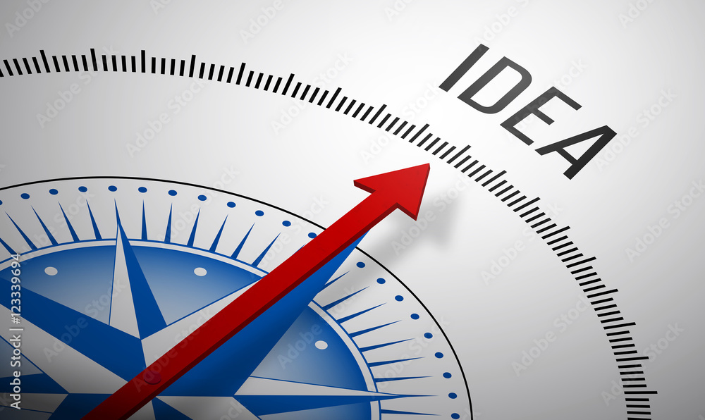 Aufkleber 3d rendering of a compass with a idea icon.