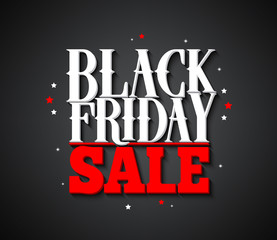 Fototapeta na wymiar Black Friday sale vector banner design with white text and stars in black background for shopping promotion. Vector illustration. 