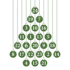 Adventkalender Karte mit hängenden Kugeln (in Grün)