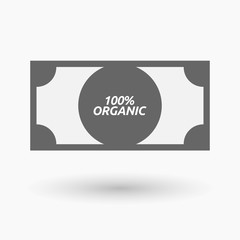 Isolated bank note icon with    the text 100% ORGANIC