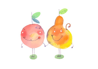 watercolor apple and pear vector