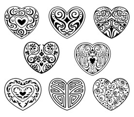 Vector set of decorative hearts for festive cards and greetings