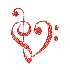 Treble clef in the form of heart circles