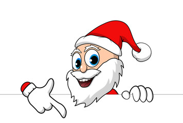 Santa Claus zeigt auf weisse Tafel zu Nikolaus