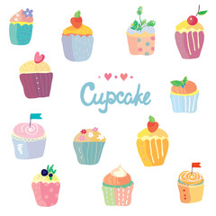 Cupcakes set in funny style
