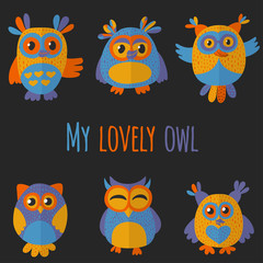 Vector set with cute owls Kids drawing style