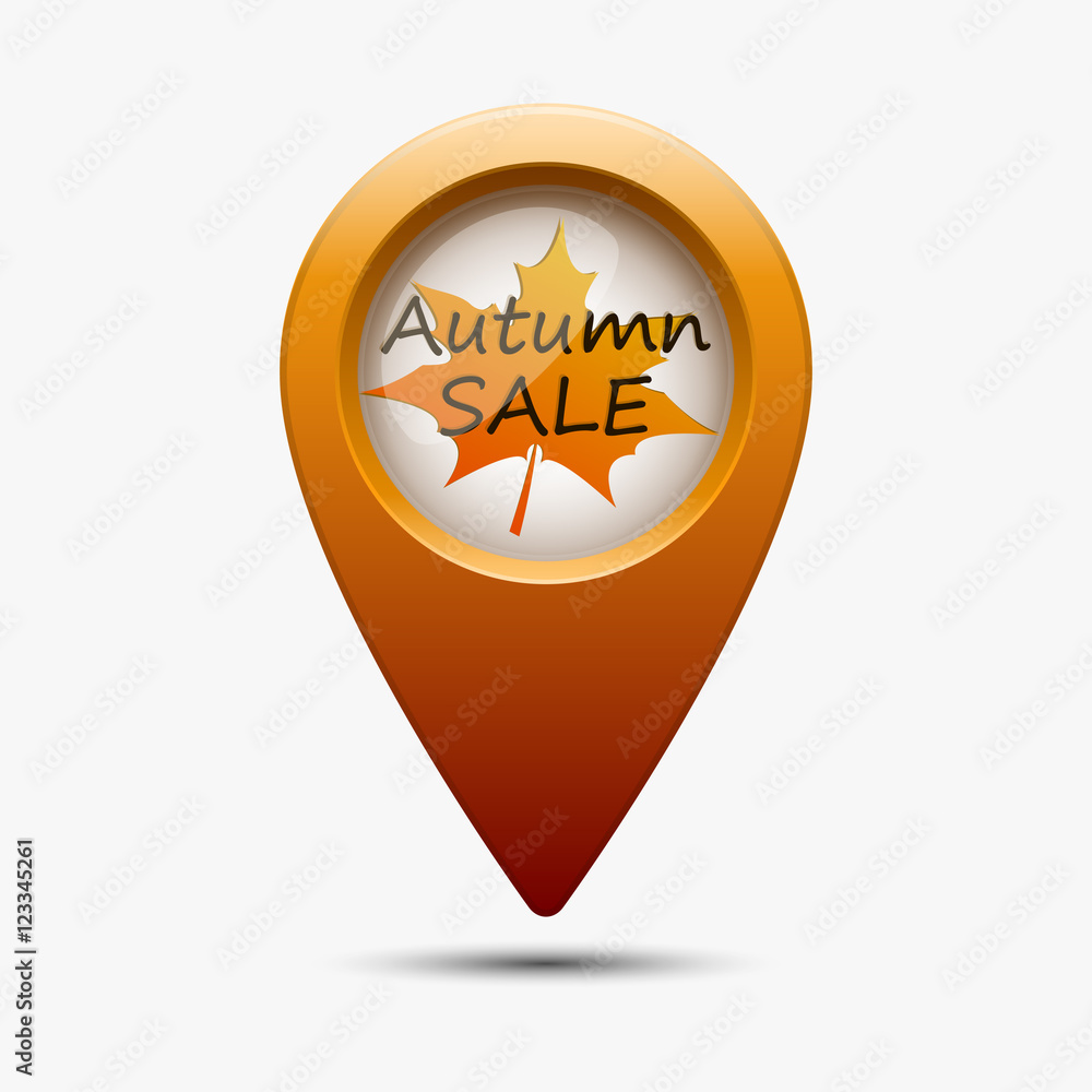 Poster autumn sale map pointer. location of the autumn sale. vector isolated map mark.