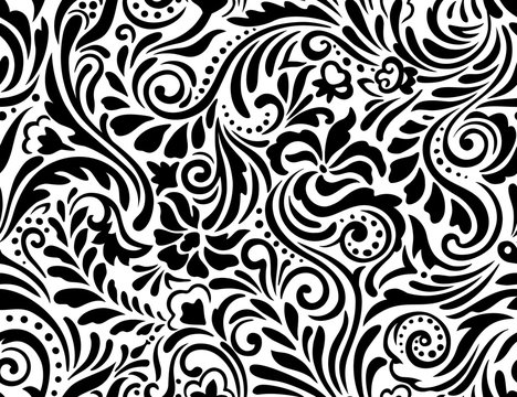 Seamless refined vegetable black-and-white pattern. 