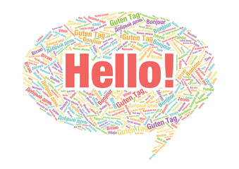 Word Hello in many languages vector word cloud concept illustration