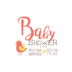 Fototapeta na wymiar Baby Shower Invitation Design Template With Bird