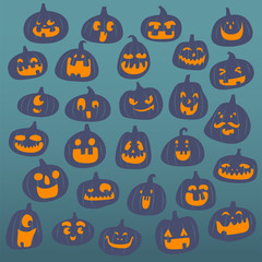 happy pumpkin face illustration dark set
