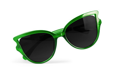 Women's green sunglasses isolated on white