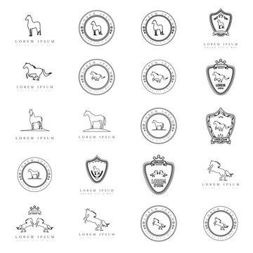 Horse Icons Set - Isolated On White Background - Vector Illustration, Graphic Design. For Web,Websites,App, Print,Presentation Templates,Mobile Applications And Promotional Materials