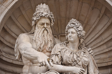Detail of Danube Fountain or Albrecht Fountain, front of the Albertina Museum in Vienna, Austria 