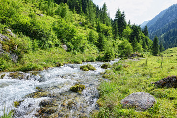 Fototapeta na wymiar European alps landscape of Schwarzachtal valley in Zillertal (Au