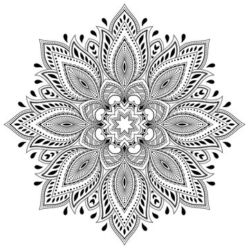 Vector henna tatoo mandala. Mehndi style.Decorative pattern in oriental style. Coloring book page.
