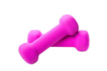 Pink dumbbells on isolated background