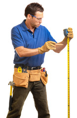 Contractor carpenter construction worker on white