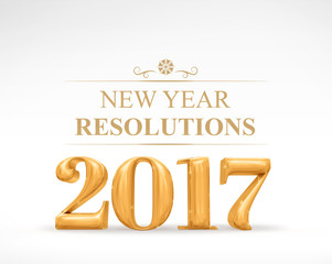 2017 new year redolutions golden color (3d rendering) on white s