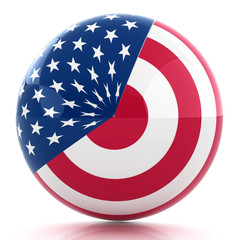 sphere instead letter O textured by USA flag. 3d render