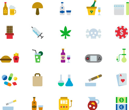 DRUGS & ADDICTIONS colored flat icons