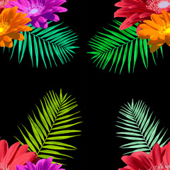 Fototapeta na wymiar Seamless colorful flowers, vector background.