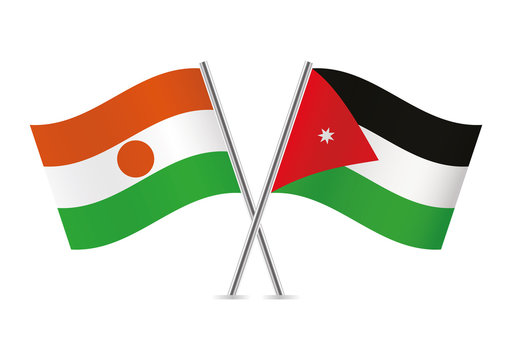 Niger and Jordan flags. Vector illustration.