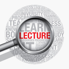 Lecture word cloud with magnifying glass vector concept