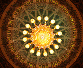 Crystal chandelier inside Sultan Qaboos Grand Mosque, Muscat, Om