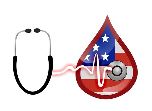 blood drop with usa flag and stethoscope